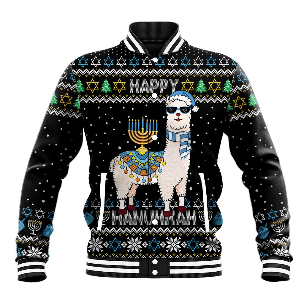 Happy Hanukkah Llama Baseball Jacket Funny Menorah for Jewish Holiday - Wonder Print Shop