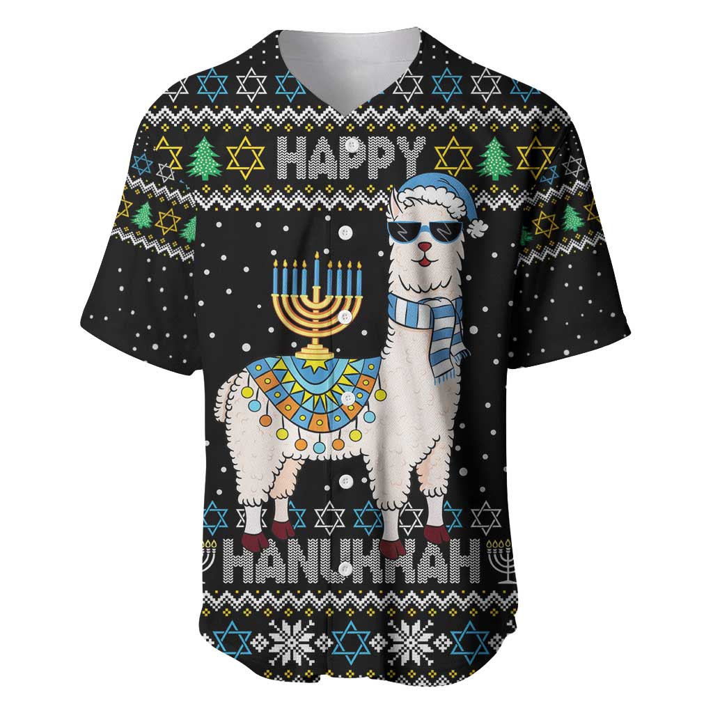 Happy Hanukkah Llama Baseball Jersey Funny Menorah for Jewish Holiday - Wonder Print Shop