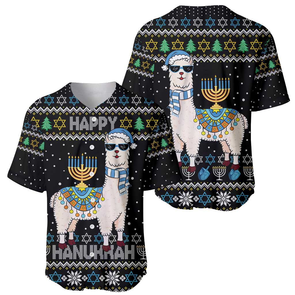 Happy Hanukkah Llama Baseball Jersey Funny Menorah for Jewish Holiday - Wonder Print Shop