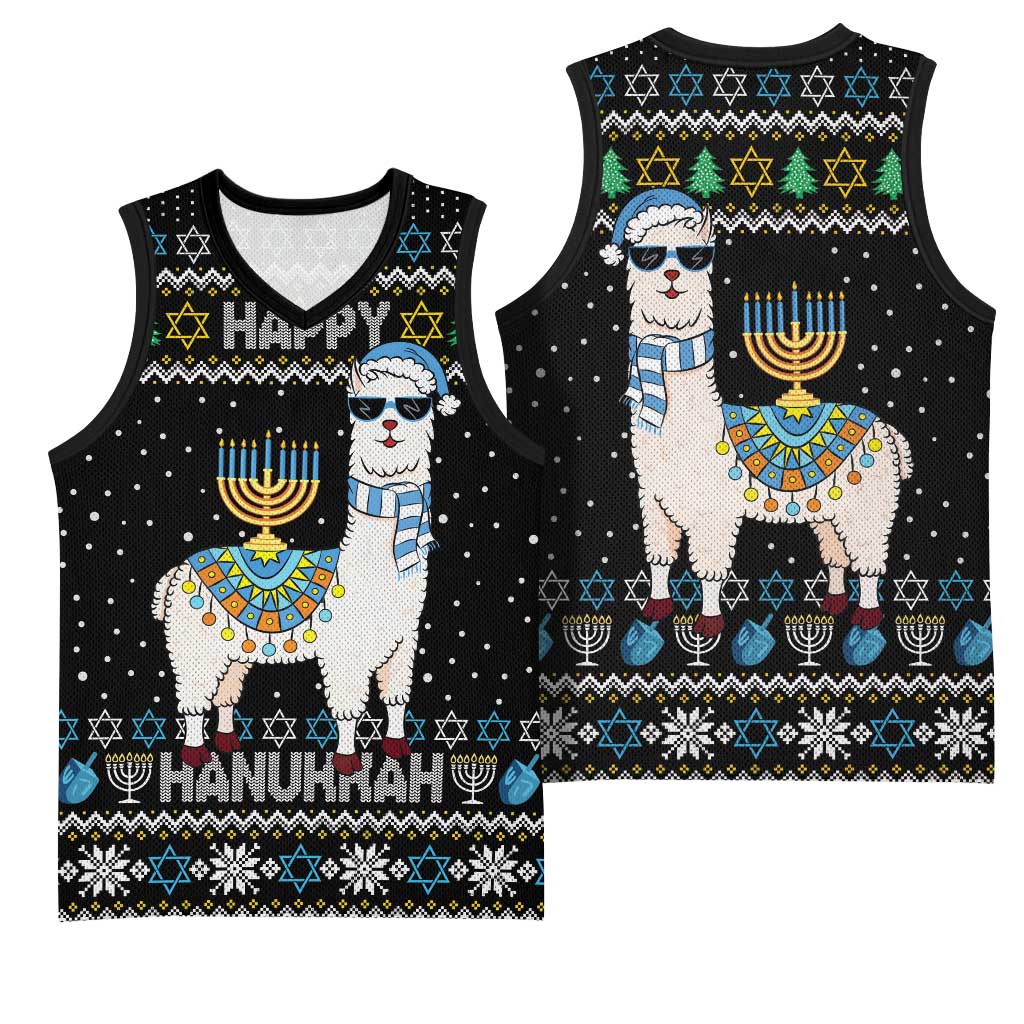 Happy Hanukkah Llama Basketball Jersey Funny Menorah for Jewish Holiday - Wonder Print Shop