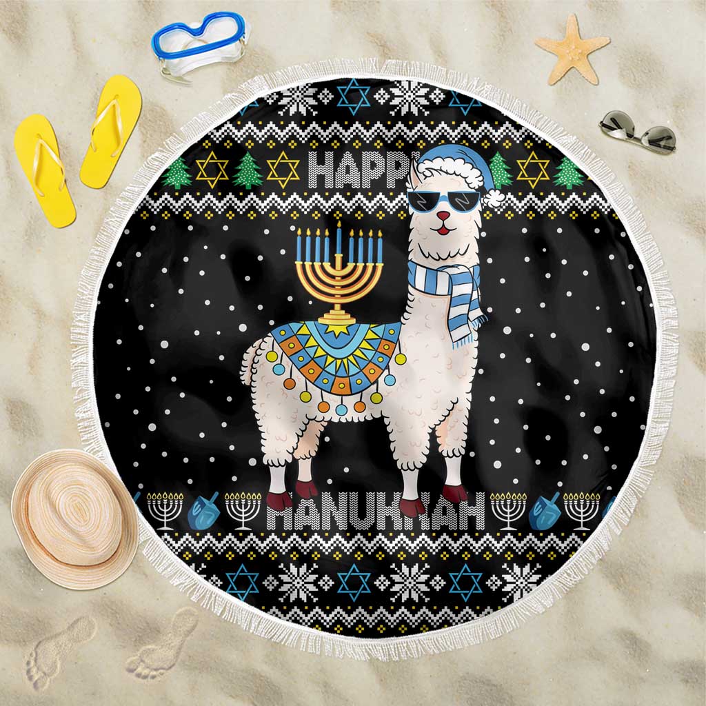 Happy Hanukkah Llama Beach Blanket Funny Menorah for Jewish Holiday - Wonder Print Shop