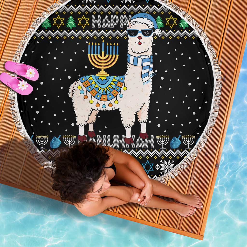 Happy Hanukkah Llama Beach Blanket Funny Menorah for Jewish Holiday - Wonder Print Shop