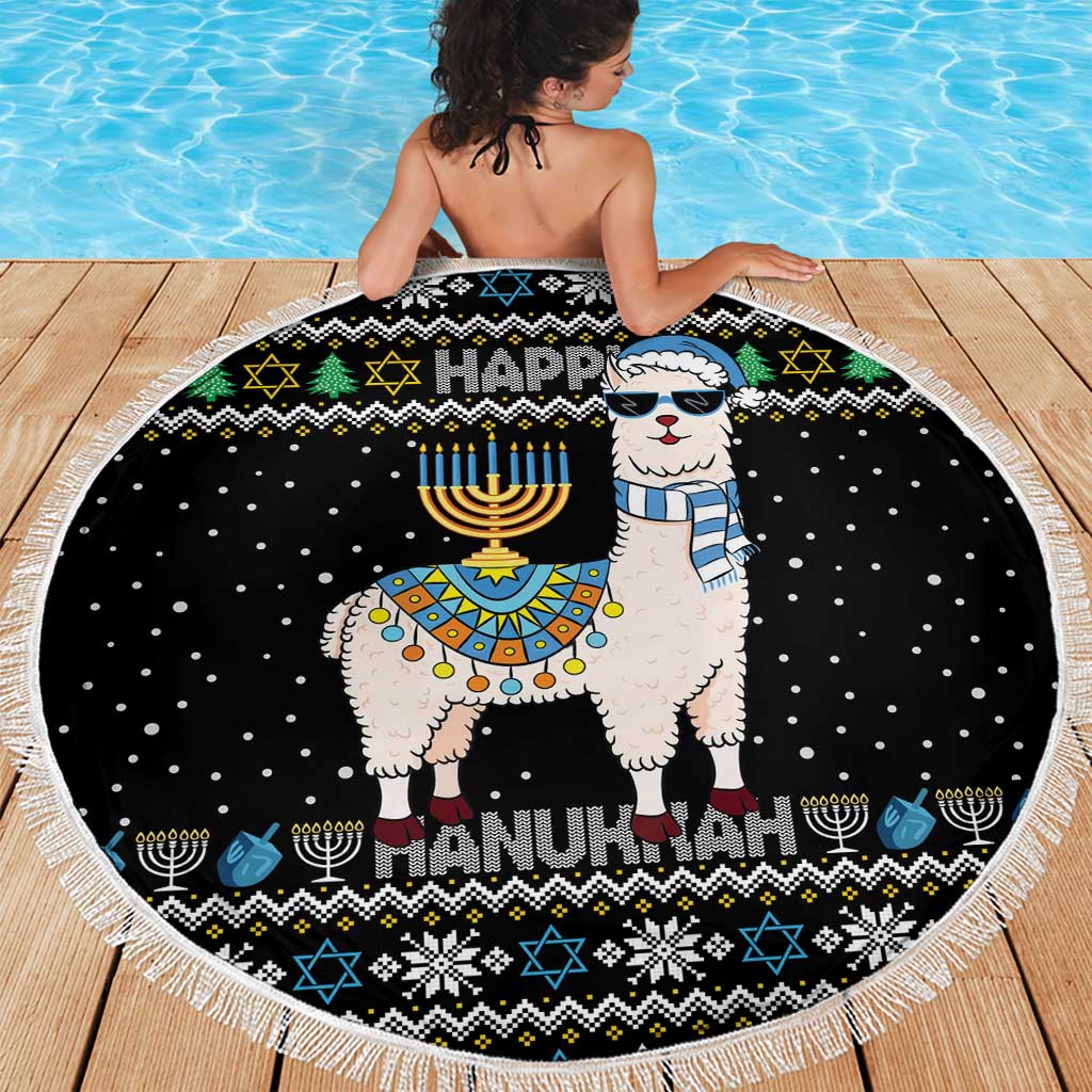 Happy Hanukkah Llama Beach Blanket Funny Menorah for Jewish Holiday - Wonder Print Shop