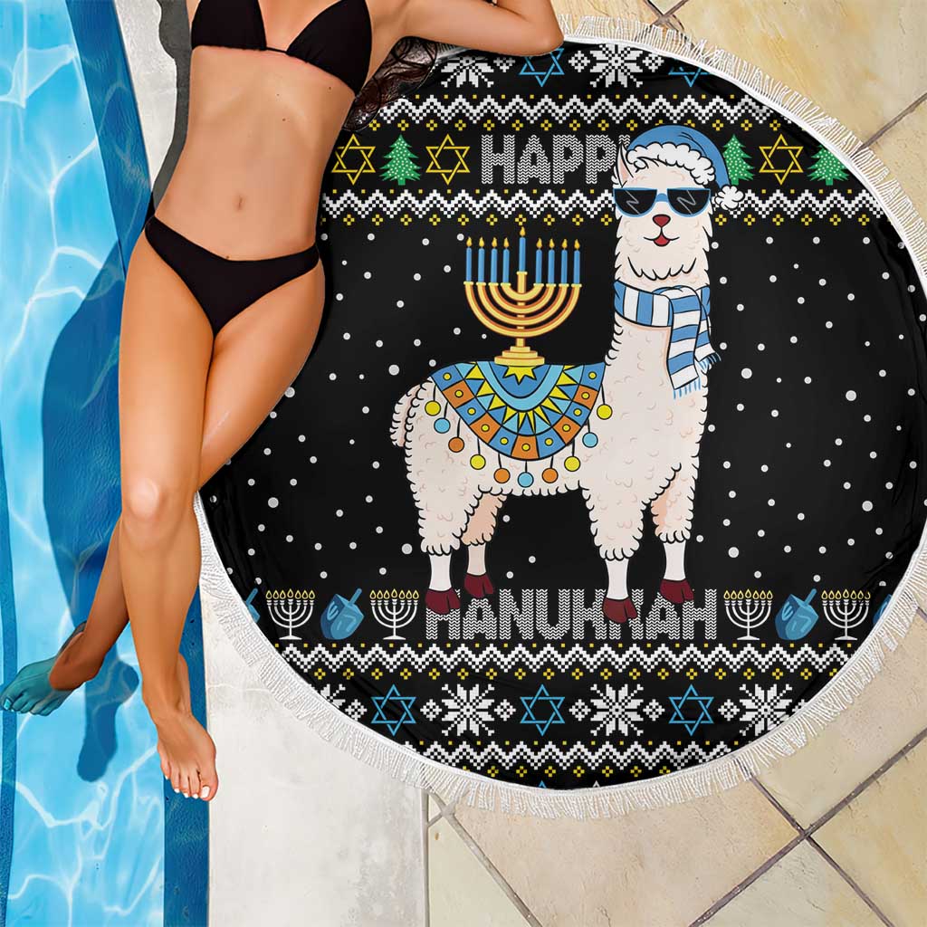 Happy Hanukkah Llama Beach Blanket Funny Menorah for Jewish Holiday - Wonder Print Shop