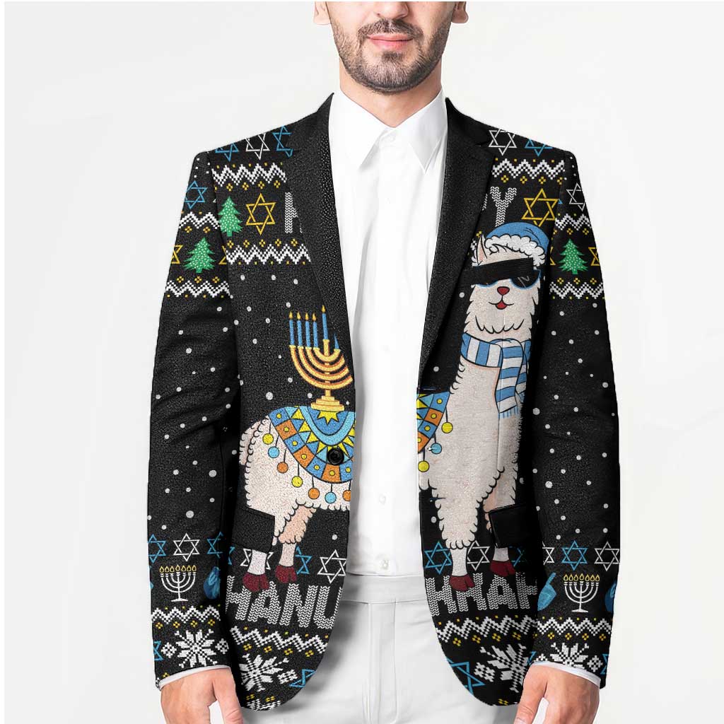 Happy Hanukkah Llama Blazer Funny Menorah for Jewish Holiday - Wonder Print Shop