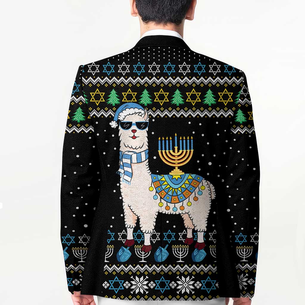 Happy Hanukkah Llama Blazer Funny Menorah for Jewish Holiday - Wonder Print Shop