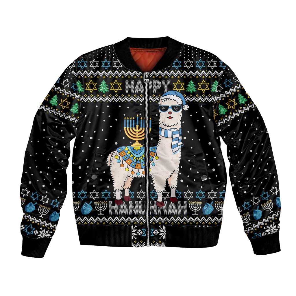 Happy Hanukkah Llama Bomber Jacket Funny Menorah for Jewish Holiday - Wonder Print Shop