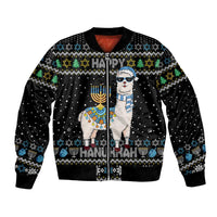 Happy Hanukkah Llama Bomber Jacket Funny Menorah for Jewish Holiday - Wonder Print Shop