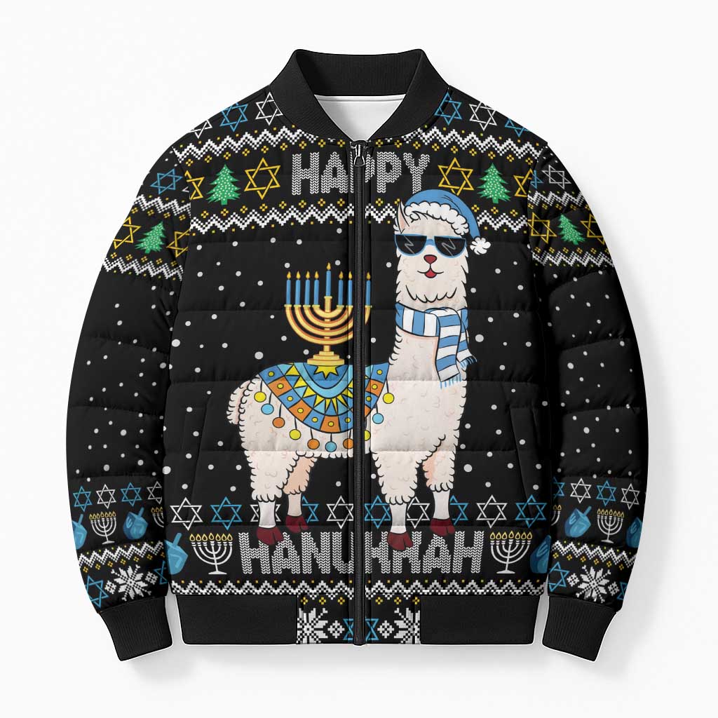 Happy Hanukkah Llama Bomber Puffer Jacket Funny Menorah for Jewish Holiday - Wonder Print Shop
