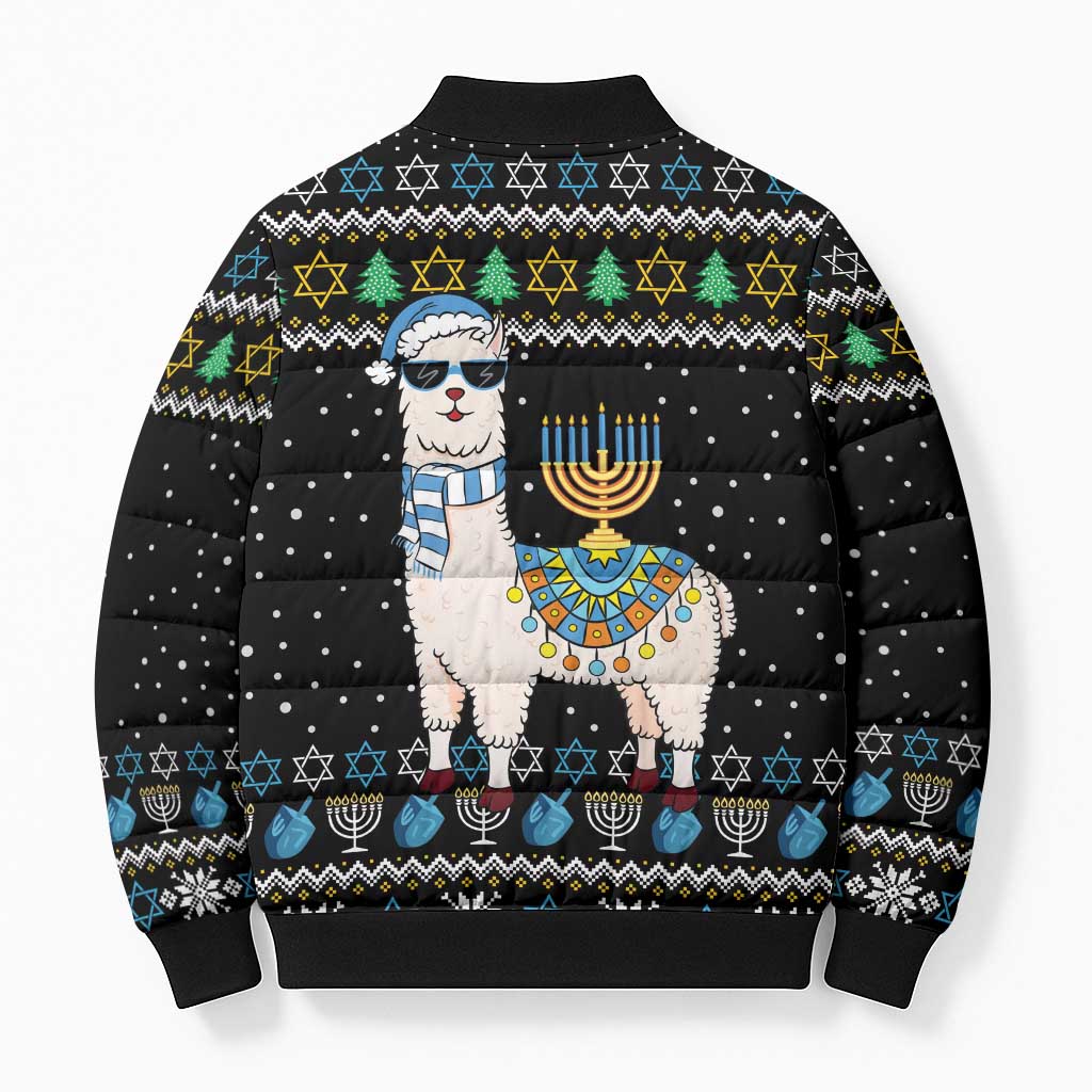 Happy Hanukkah Llama Bomber Puffer Jacket Funny Menorah for Jewish Holiday - Wonder Print Shop