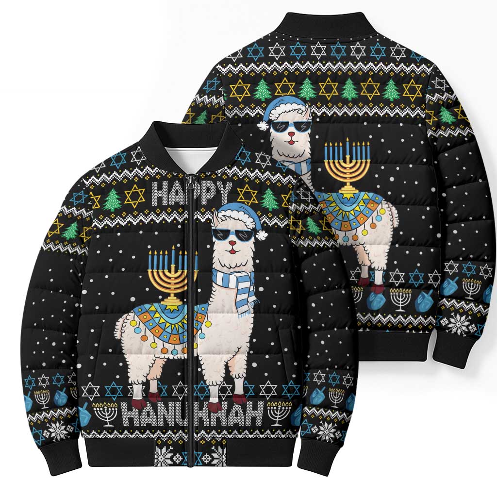 Happy Hanukkah Llama Bomber Puffer Jacket Funny Menorah for Jewish Holiday - Wonder Print Shop