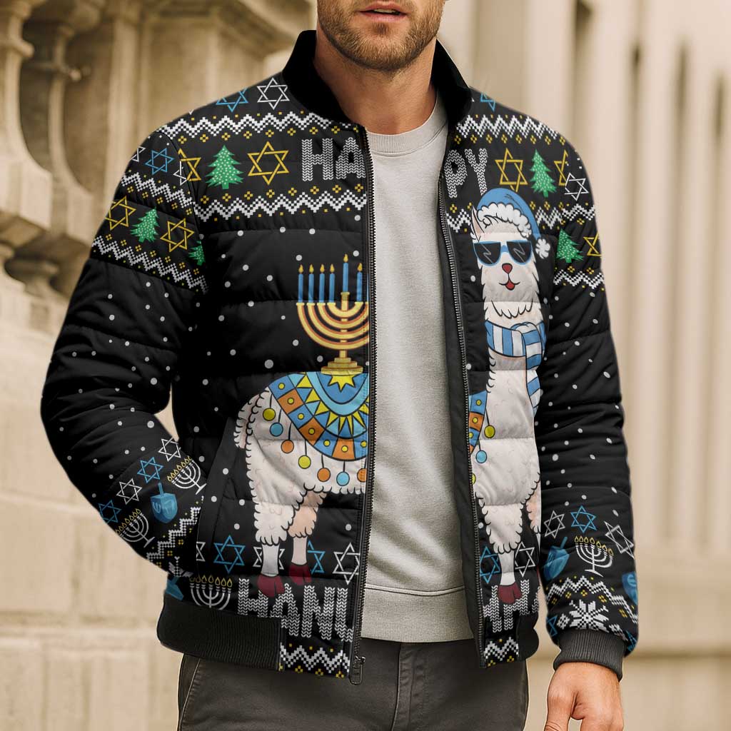 Happy Hanukkah Llama Bomber Puffer Jacket Funny Menorah for Jewish Holiday - Wonder Print Shop