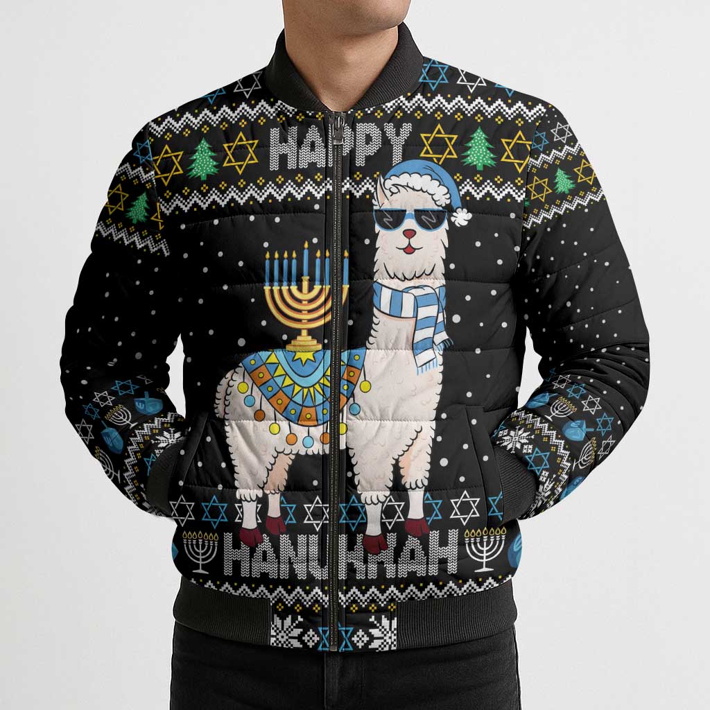 Happy Hanukkah Llama Bomber Puffer Jacket Funny Menorah for Jewish Holiday - Wonder Print Shop