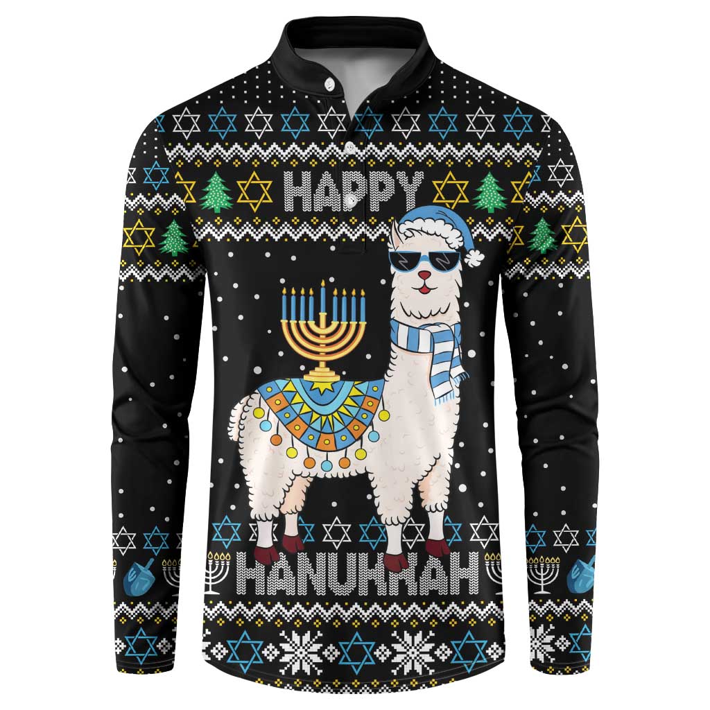 Happy Hanukkah Llama Button Sweatshirt Funny Menorah for Jewish Holiday - Wonder Print Shop