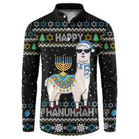 Happy Hanukkah Llama Button Sweatshirt Funny Menorah for Jewish Holiday - Wonder Print Shop