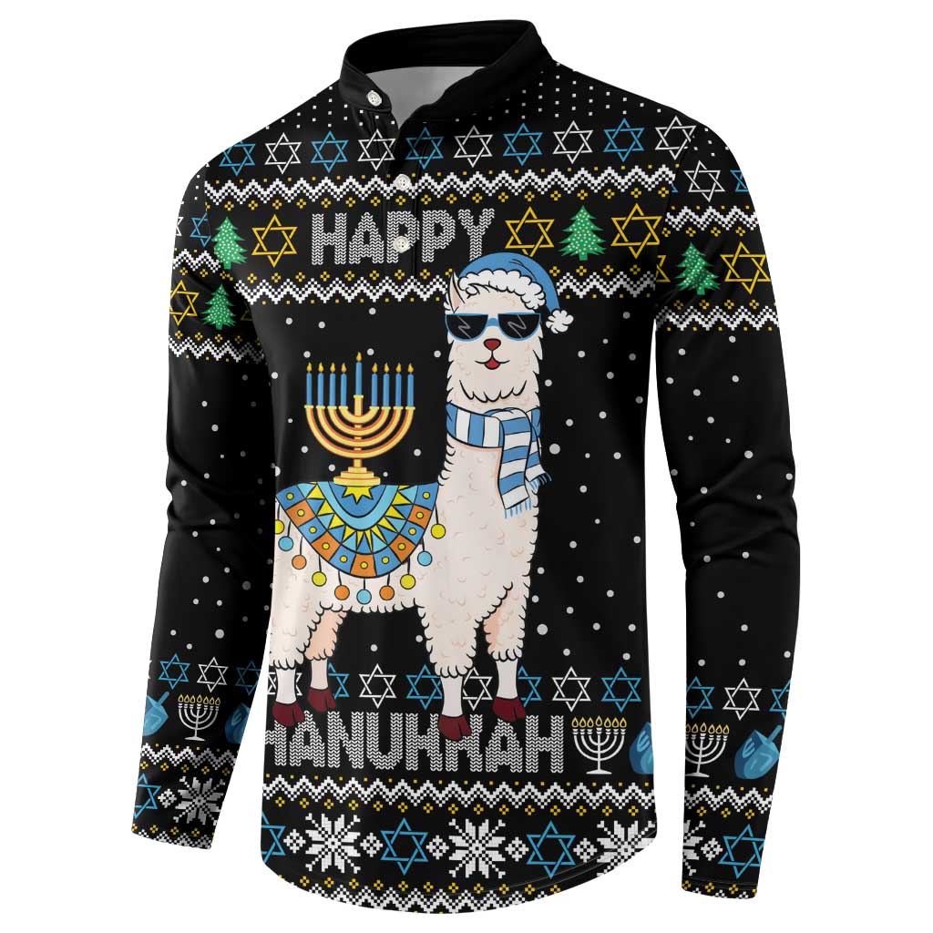 Happy Hanukkah Llama Button Sweatshirt Funny Menorah for Jewish Holiday - Wonder Print Shop