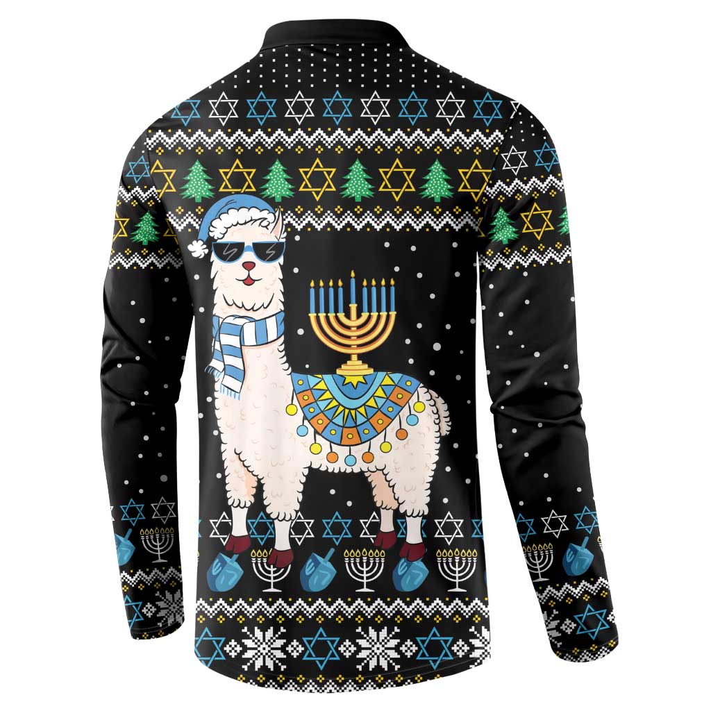 Happy Hanukkah Llama Button Sweatshirt Funny Menorah for Jewish Holiday - Wonder Print Shop