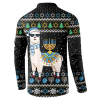 Happy Hanukkah Llama Button Sweatshirt Funny Menorah for Jewish Holiday - Wonder Print Shop