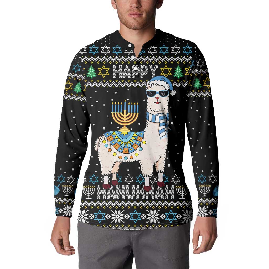 Happy Hanukkah Llama Button Sweatshirt Funny Menorah for Jewish Holiday - Wonder Print Shop