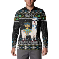 Happy Hanukkah Llama Button Sweatshirt Funny Menorah for Jewish Holiday - Wonder Print Shop