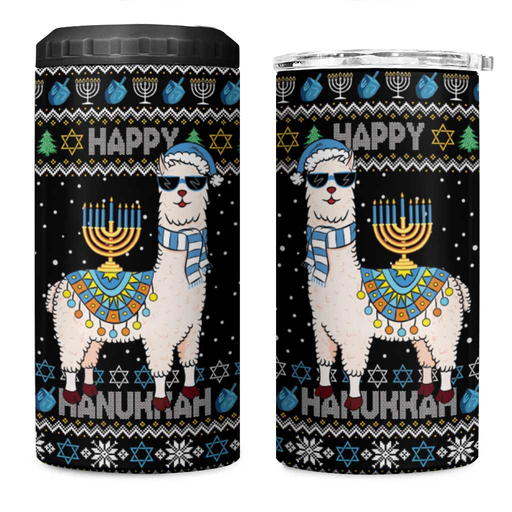 Happy Hanukkah Llama 4 in 1 Can Cooler Tumbler Funny Menorah for Jewish Holiday - Wonder Print Shop