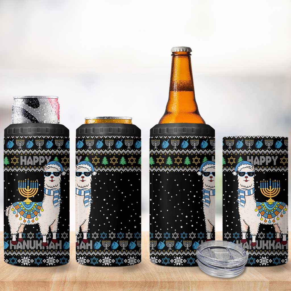 Happy Hanukkah Llama 4 in 1 Can Cooler Tumbler Funny Menorah for Jewish Holiday - Wonder Print Shop