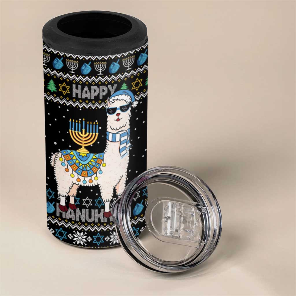 Happy Hanukkah Llama 4 in 1 Can Cooler Tumbler Funny Menorah for Jewish Holiday - Wonder Print Shop