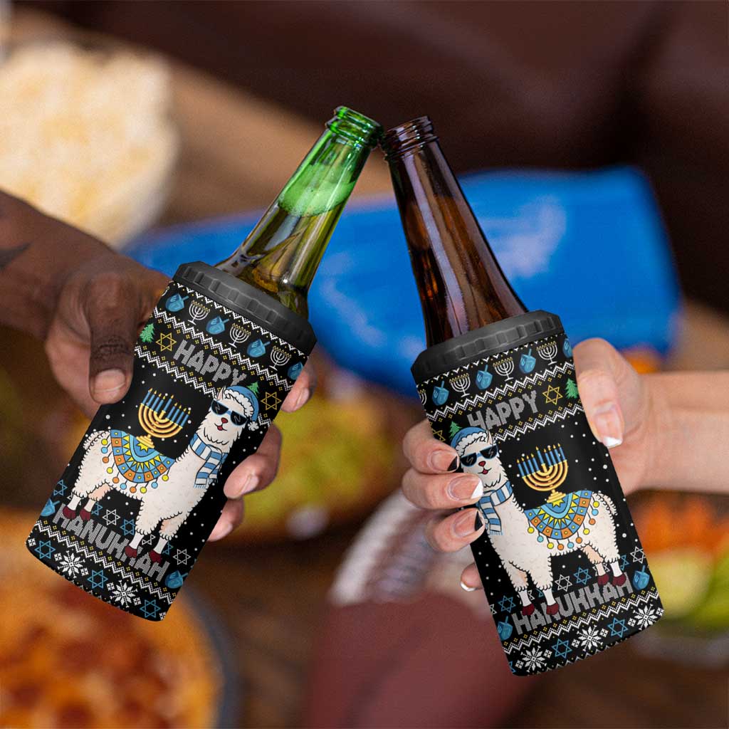 Happy Hanukkah Llama 4 in 1 Can Cooler Tumbler Funny Menorah for Jewish Holiday - Wonder Print Shop
