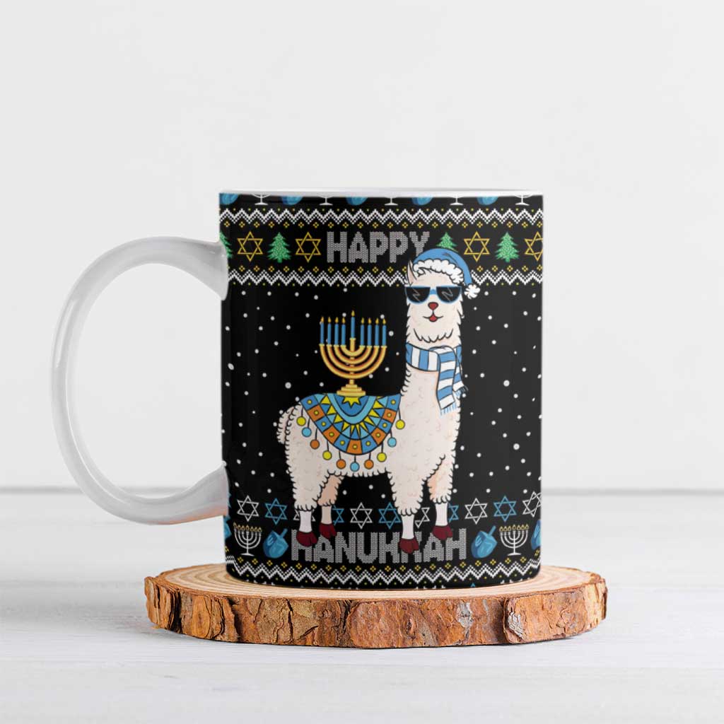 Happy Hanukkah Llama Ceramic Mug Funny Menorah for Jewish Holiday - Wonder Print Shop