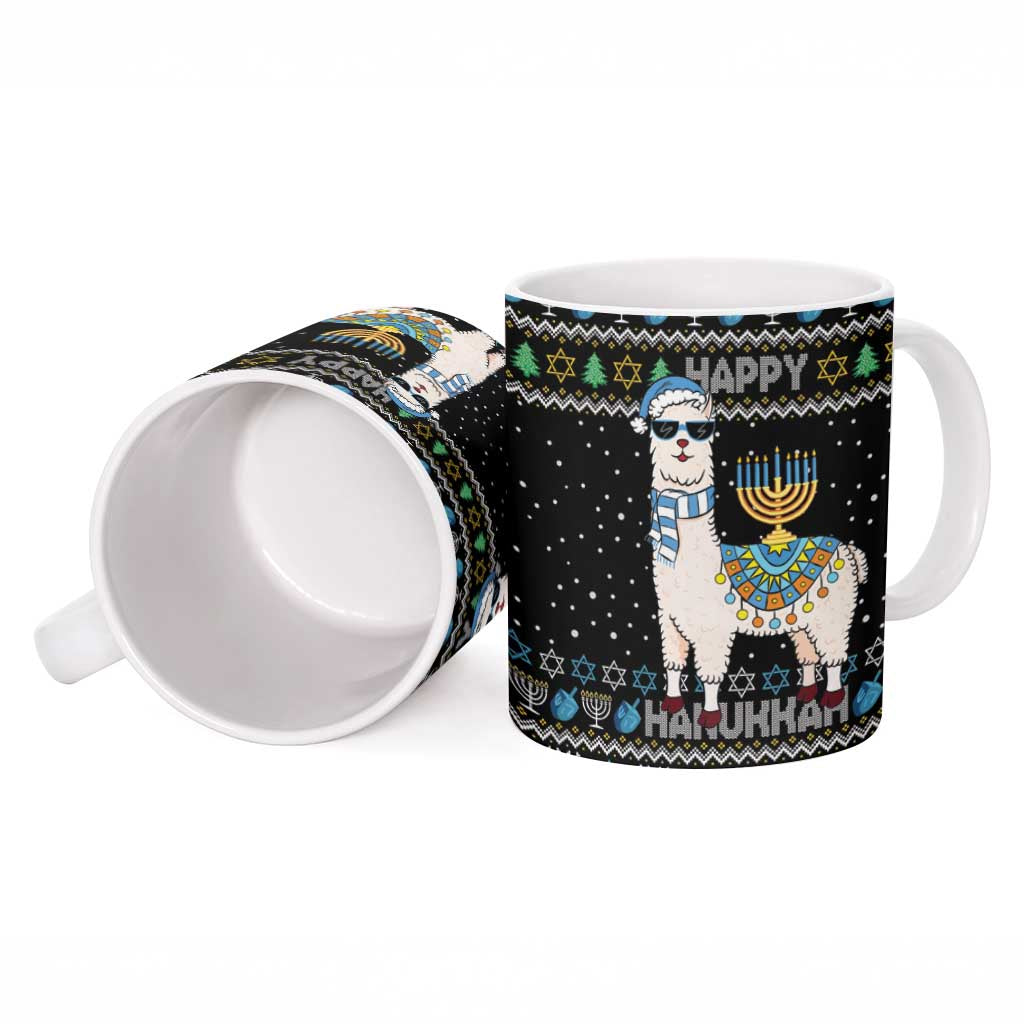 Happy Hanukkah Llama Ceramic Mug Funny Menorah for Jewish Holiday - Wonder Print Shop