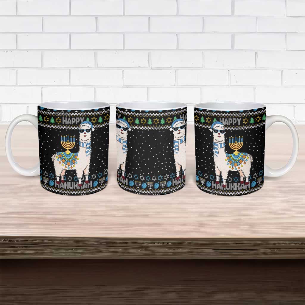 Happy Hanukkah Llama Ceramic Mug Funny Menorah for Jewish Holiday - Wonder Print Shop