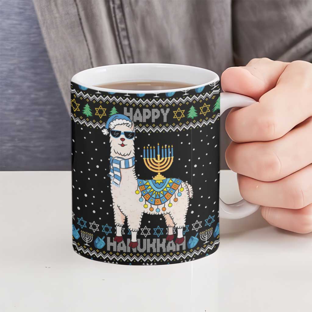 Happy Hanukkah Llama Ceramic Mug Funny Menorah for Jewish Holiday - Wonder Print Shop