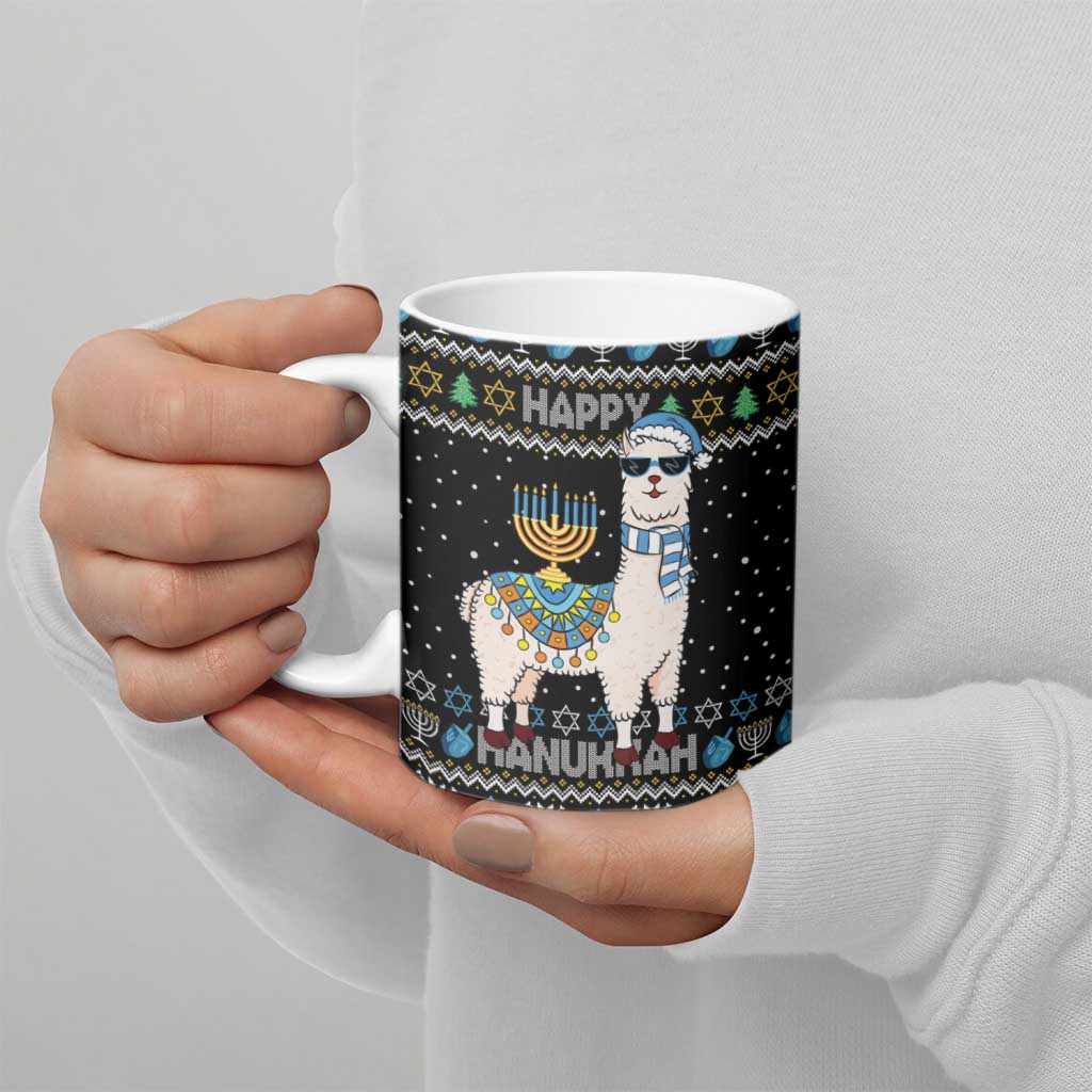 Happy Hanukkah Llama Ceramic Mug Funny Menorah for Jewish Holiday - Wonder Print Shop
