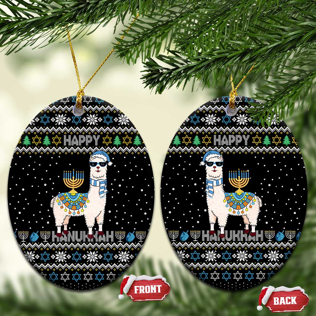 Happy Hanukkah Llama Ceramic Ornament Funny Menorah for Jewish Holiday - Wonder Print Shop
