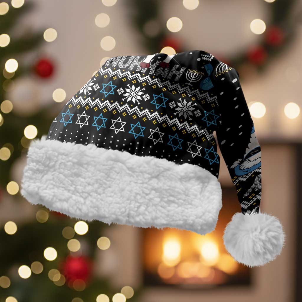 Happy Hanukkah Llama Christmas Santa Hat Funny Menorah for Jewish Holiday - Wonder Print Shop