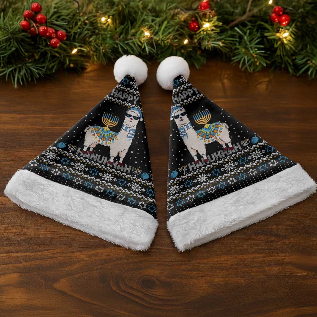 Happy Hanukkah Llama Christmas Santa Hat Funny Menorah for Jewish Holiday - Wonder Print Shop