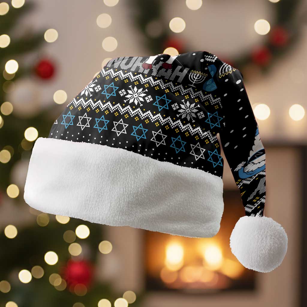 Happy Hanukkah Llama Christmas Santa Hat Funny Menorah for Jewish Holiday - Wonder Print Shop