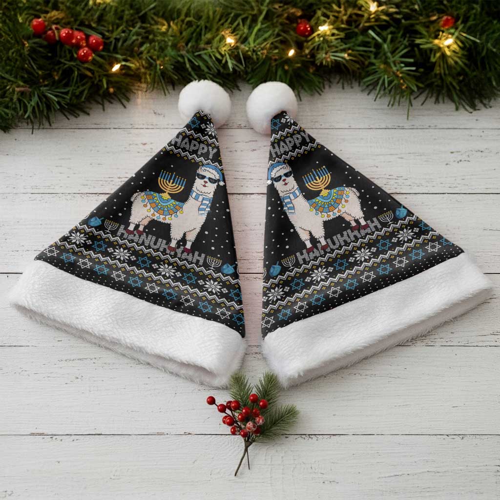 Happy Hanukkah Llama Christmas Santa Hat Funny Menorah for Jewish Holiday - Wonder Print Shop