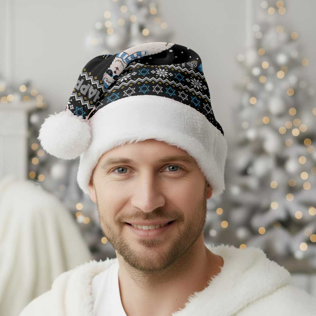 Happy Hanukkah Llama Christmas Santa Hat Funny Menorah for Jewish Holiday - Wonder Print Shop