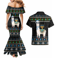 Happy Hanukkah Llama Couples Matching Mermaid Dress and Hawaiian Shirt Funny Menorah for Jewish Holiday - Wonder Print Shop