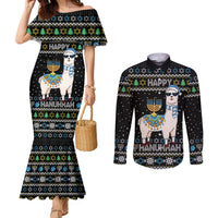 Happy Hanukkah Llama Couples Matching Mermaid Dress and Long Sleeve Button Shirt Funny Menorah for Jewish Holiday - Wonder Print Shop