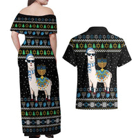 Happy Hanukkah Llama Couples Matching Off Shoulder Maxi Dress and Hawaiian Shirt Funny Menorah for Jewish Holiday - Wonder Print Shop