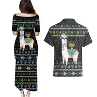 Happy Hanukkah Llama Couples Matching Puletasi and Hawaiian Shirt Funny Menorah for Jewish Holiday - Wonder Print Shop