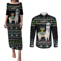 Happy Hanukkah Llama Couples Matching Puletasi and Long Sleeve Button Shirt Funny Menorah for Jewish Holiday - Wonder Print Shop