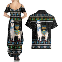 Happy Hanukkah Llama Couples Matching Summer Maxi Dress and Hawaiian Shirt Funny Menorah for Jewish Holiday - Wonder Print Shop
