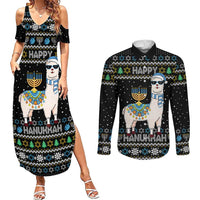 Happy Hanukkah Llama Couples Matching Summer Maxi Dress and Long Sleeve Button Shirt Funny Menorah for Jewish Holiday - Wonder Print Shop
