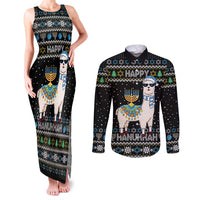 Happy Hanukkah Llama Couples Matching Tank Maxi Dress and Long Sleeve Button Shirt Funny Menorah for Jewish Holiday - Wonder Print Shop