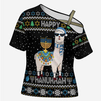Happy Hanukkah Llama Cross Shoulder Shirt Funny Menorah for Jewish Holiday - Wonder Print Shop