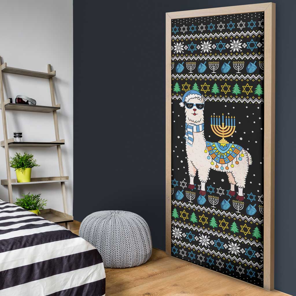 Happy Hanukkah Llama Door Cover Funny Menorah for Jewish Holiday - Wonder Print Shop