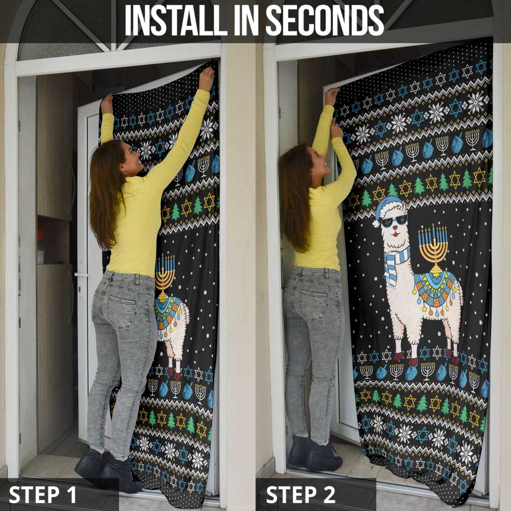 Happy Hanukkah Llama Door Cover Funny Menorah for Jewish Holiday - Wonder Print Shop